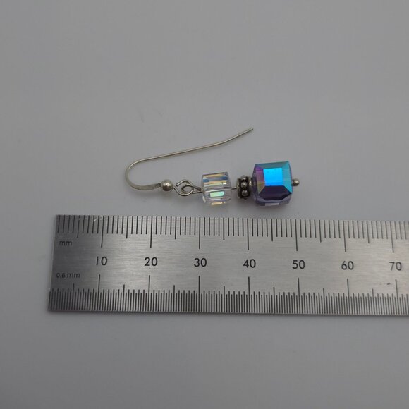 925 Sterling Silver Cute Handmade Multicolor Crystal Dangle Earrings - Picture 3 of 4